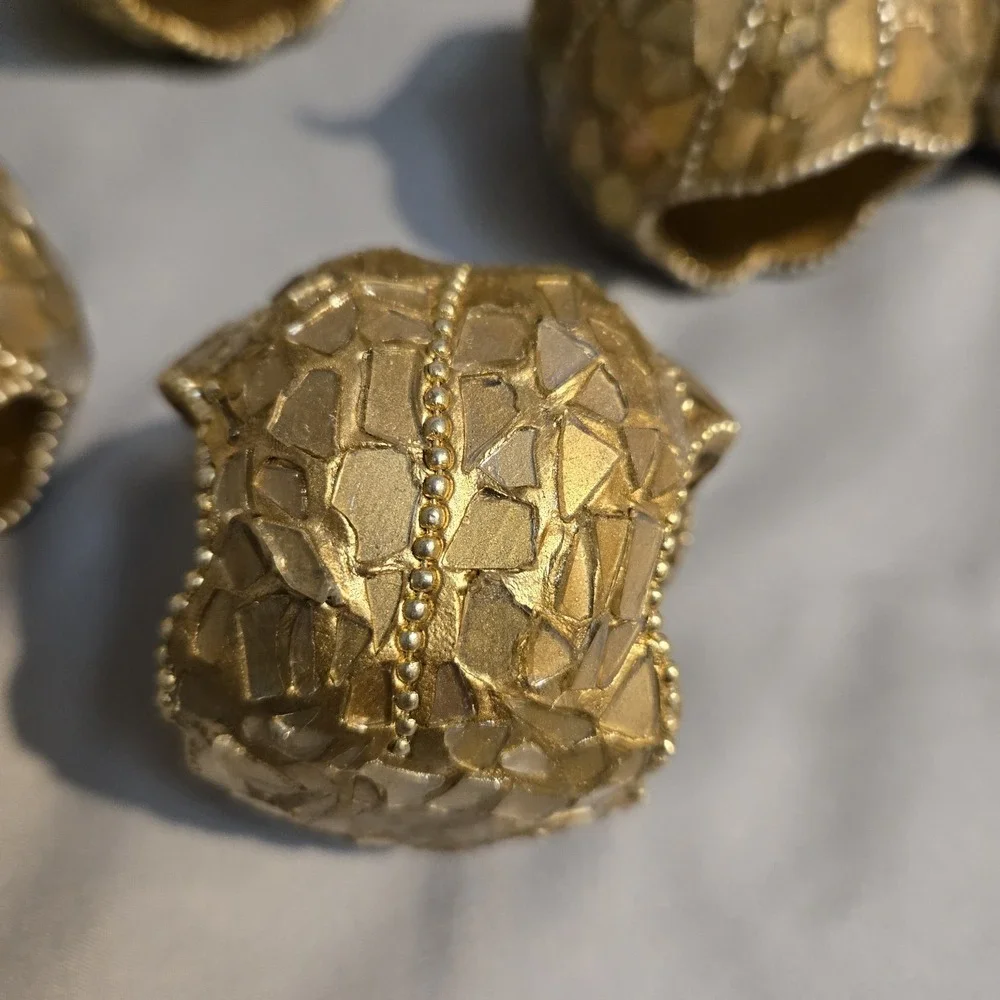 Set of 12 Gold Mosaic Pumpkin Napkin Rings Fall Thanksgiving Table Decor